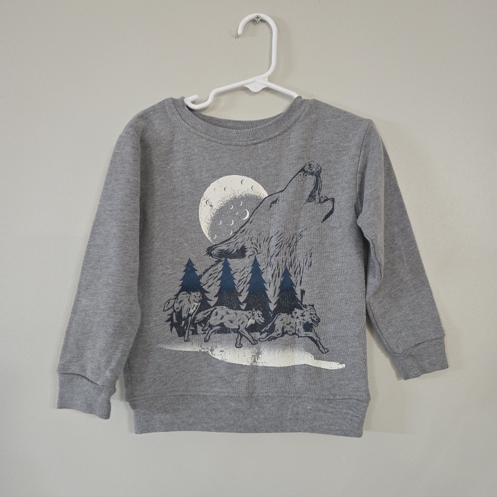 Garanimals Gray Kids Sweatshirt with Wolf and Moon Design, Size 3T
